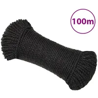 VidaXL Arbeitsseil Schwarz 3 mm 100 m Polypropylen