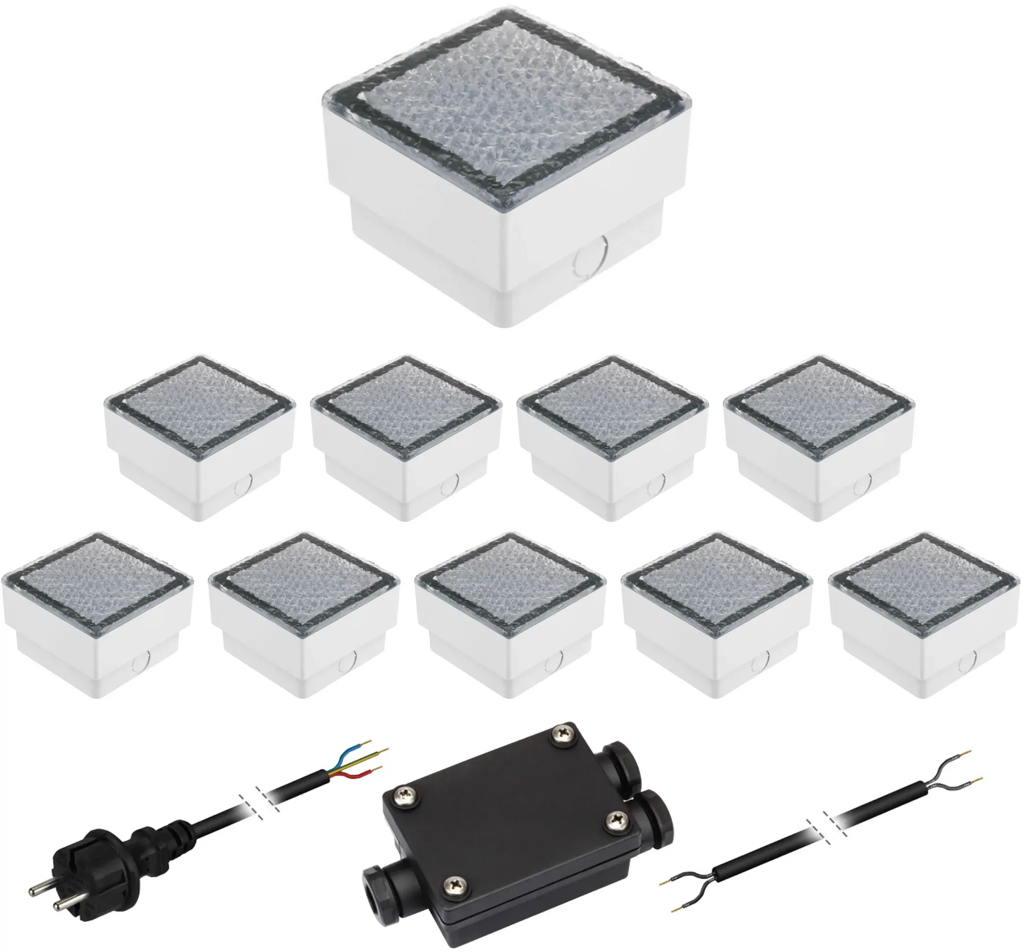ledscom.de 10er-Set LED Pflasterstein CUS Bodenleuchte für außen, blau, IP67, 230V, 10x10cm