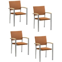 4x KONWAY® BORNEO Stapelsessel Braun Premium Polyrattan Garten Sessel Stuhl Set