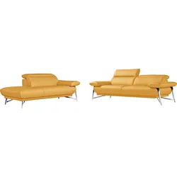 Egoitaliano Polstergarnitur »Anais, Design mit hohem Sitzkomfort für mehr Bequemlichkeit«, Set: bestehend aus Sofa und Ottomane, inkl. Kopfteilverstellung Egoitaliano gelb