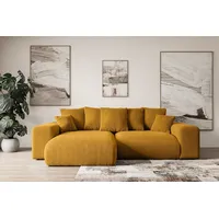 altdecor Ecksofa Cord mit Schlaffunktion 2-Sitzer Senfgelb