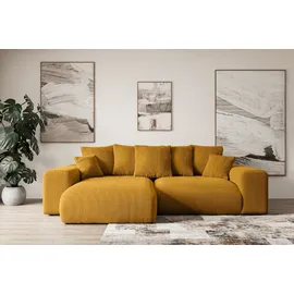 altdecor Ecksofa Cord mit Schlaffunktion 2-Sitzer Senfgelb