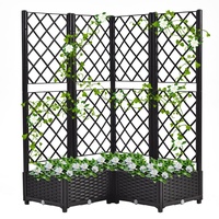 Mingone Rankgitter Hochbeet Pflanzgefäss Blumenkasten mit 3 Pflanzgefäß Wasserspeicher Balkonkasten Rattan Optik für Garten Terrasse 80x80x121cm,Schwarz