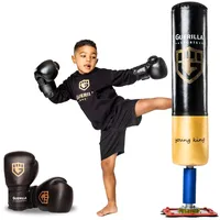 Guerilla Sports Standboxsack „Young King“ - Freistehender Boxsack mit Ständer, inkl. Boxhandschuhe (6oz) - Robuster Punching-Sack für MMA, Boxen, Training - Für Kinder, von 4-13 Jahre