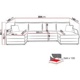 Mirjan24 Ecksofa Kris U, Stilvoll Eckcouch mit Schlaffunktion, DREI Bettkasten, und U-Form Schlafsofa (Alova 36 + Alova 04)