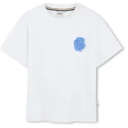 BOSS für Jungen. J52033 Kurzarm-T-Shirt weiß (10años= 138cm), Lässig, Baumwolle, Kinderbekleidung