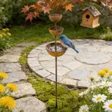 Vasedre 3er Regenfänger Gartenstecker Rost, Vogeltränke & Insektentränke, Rostige Gartendeko Metall für Draußen Wetterfest, Rostdeko Gartenstecker Beetstecker Topfstecker (B)
