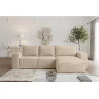 Fun Möbel Ecksofa Sofa mit Schlaffunktion ESTELLE in Stoff Abriamo Beige Ottomane Rechts