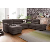 Wohnlandschaft COTTA "Royale U-Form" Sofas Gr. B/H/T: 316cm x 90cm x 93cm, Kunstleder SOFTLUX, Ottomane rechts, ohne Bettfunktion, braun wahlweise mit Bettfunktion