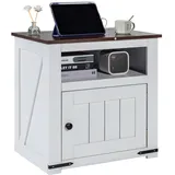 Vevor Farmhouse Beistelltisch, quadratischer Nachttisch mit USB-Anschlüssen und Steckdosen, 3-stufiger Beistelltisch mit Aufbewahrungsschrank, ideal für Wohnzimmer Schlafzimmer Büro, weiß