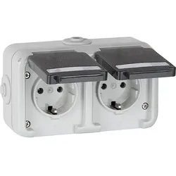Aufputz-Steckdose PEHA IP44, Schuko, Beschriftung, D 6632 WAB NA - 2-fach