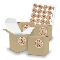itenga Adventskalender Geschenkboxen Würfel klein Braun Zahlensticker Holz 2cm