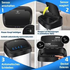 Kesser KESSER® Sensor Mülleimer Küche Automatik mit Bewegungssensor Abfalleimer | Soft-Close-Deckel Müllbehälter mit Touch-Bedienfeld & Sensor LCD-Display Edelstahl inkl. Müllsackhalter