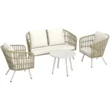 Outsunny Rattan Gartenmöbel-Set Stahl  PE-Rattan 132L x 65B x 69H cm Khaki