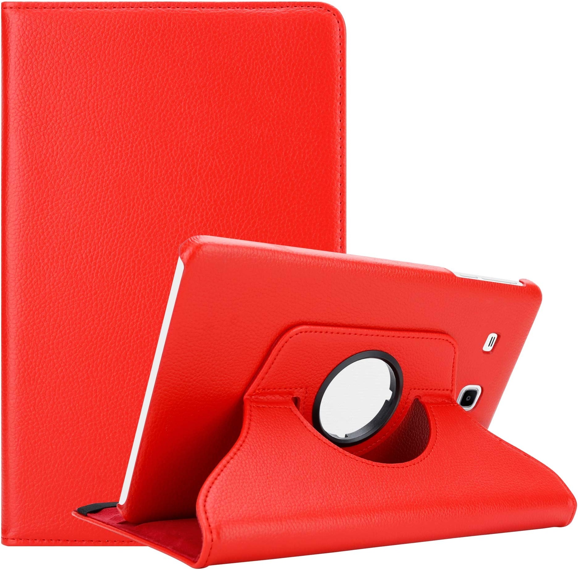 Cadorabo Hülle kompatibel mit Samsung Galaxy Tab E (9.6 Zoll) Tablethülle ohne Auto Wake Up aus Premium Kunst Leder Flip Klappbare Stoßfeste Cover Hülle für Galaxy Tab E (9.6 Zoll) Tasche in Rot