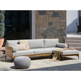 Beliani Gartensofa Grau, Heller Holzfarbton Schwarz, 150x254x77