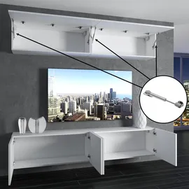 Belini Wohnwand Vollausstattung Wohnzimmer-Set Moderne Schrankwand mit LED-Beleuchtung Anbauwand TV-Schrank Weiß