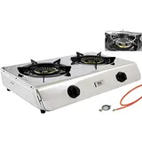 fontron ltd. NJ-60SD Edelstahl Camping Gaskocher 2 flammig 7,7KW mit Zündsicherung