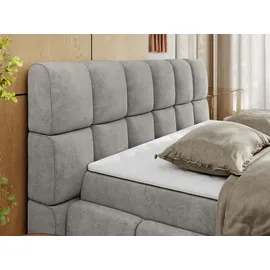 MKS Meble Boxspringbett, Doppelbett NIRA mit dekorativem Kopfteil, Multipocket-Matratze und Topper, Polsterbett mit Bettkästen - 180 x 200 cm - H4... - Grau