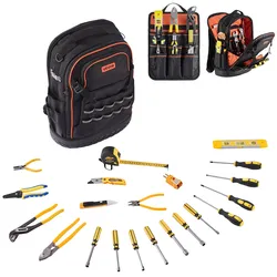 VEVOR Werkzeugrucksack Werkzeugtasche Backpack mit 65 Taschen inkl. Werkzeugset