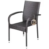 CASARIA Casaria® Gartenstühle 8er Set Stapelbar Wetterfest Polyrattan Outdoor 160kg Garten Terrasse Balkon Stuhl mit Armlehne Gartensessel Stapelstühle Braun