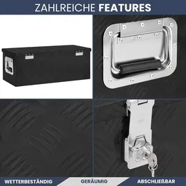 deluke DELUKE® Aluminiumbox mit Deckel Abschließbar Alubox Deichselbox Alu Anhängerbox Werkzeugkiste Transportbox Metallkiste, 70x31x27cm Schwarz