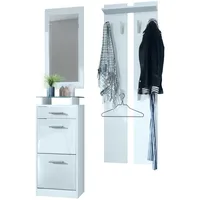 Vladon Garderobe, Weiß Hochglanz, Holzwerkstoff, 140x200x23 cm, Garderobe, Garderoben-Sets