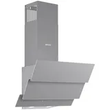 Wiggo Dunstabzugshaube 50cm kopffrei I Abluft Umluft Dunstabzug 300m3/h - LED Touch-Display 3 Stufen I Schräghaube inkl. Fettfilter & 2x Kohlefilter I Abzugshaube mit 3 teiliger Glasfront grau