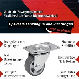 PRIOstahl Lenkrollen 4 Graue Rollen 30mm Möbelrollen