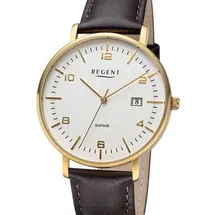 REGENT Herren Armbanduhr Analog Lederarmband Dunkelbraun