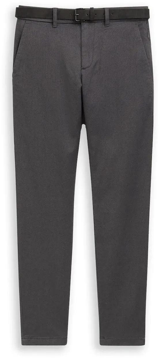 TOM TAILOR Herren TTTRAVIS SLIM Chino Hose mit Gürtel, grau, Meliert, Gr. 36/34