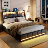 ProximaX Gasdruckbett 140×190 cm mit LED an Kopf- und Fußteil, USB und Stauraum – Modernes, funktionales Bett für Schlafzimmer, Schwarzes - Schwarz