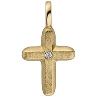 Schmuck Krone Kreuzanhänger Anhänger kleines Kreuz mit Brillant 0.01Ct 585 Gold Gelbgold schlicht 15,4x8,5mm, Gold 585