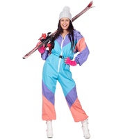 MIMIKRY 80er Jahre Ski-Anzug Damen-Kostüm Overall Einteiler Trash Bad Taste Apres Ski, Größe:48