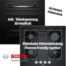 Bosch Backofen HBA534EB0 mit Gaskochfeld PNP6B6B90 - autark, 60cm -