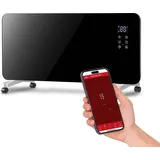 Wiltec Elektro Glasheizung, Glaskonvektor Heizkörper Wand Elektroheizung mit Wandmontage & Rollen, E-Heizung mit Wifi-Steuerung inkl. Fernbedienung