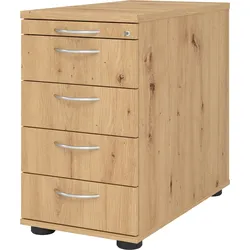 bümö Schreibtisch Schrank abschließbar, Schubladenschrank Holz in Asteiche, Container mit Schubladen - Schubladen Schrank Büro, Schreibtisch