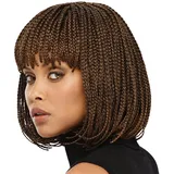 BYOUQ Synthetische braune geflochtene Perücke für Frauen mit Pony, Afroamerikaner Bob Braid, Größe einstellbar, für Alltag, Partys, Hochzeiten & mehr