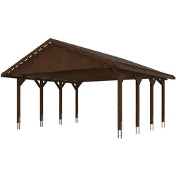 Skan Holz Wallgau - Satteldach Doppelcarport Breite 620 cm Gr. 1 - 620 x 600 cm Dachlattung nussbaum Holzcarport