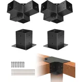 Vevor 4er-Set Pfostenverbinder 4x4 Zoll (4-Wege) für Innengröße von 3,6x3,6 Zoll Pfostenecke Pergola Eckverbinder Holzverbinder 90°-Stiefelstruktur Eckhalterung Holzbalken Pavillon Halterungs Set
