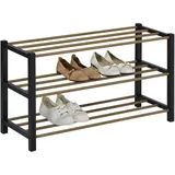 IDIMEX Schuhregal Waterford mit 3 Böden, Schuhaufbewahrung in schwarz aus Metall, Schuhablage mit Holzdecor aus PVC