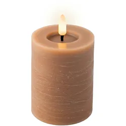 Lumineo LED Kerze mit Timerfunktion 7x11cm Wachs - flackernde Flamme Echtwachskerze Kerzen batteriebetrieben Wachskerze Stumpenkerze Rustik Braun Warmweiß