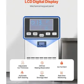 Vevor kommerzielle Eismaschine (45,36 kg/Tag) Eisbereiter mit 14,97 kg 45 Eiswürfel in 15 Minuten, LED-Digitalanzeige, freistehend, selbstreinigend, für Bar Büro Restaurant