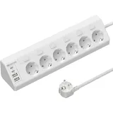 HITRENDS Ecksteckdose mit USB, 6 Fach Tischsteckdose Steckdosenleiste mit Schalter, Mehrfachsteckdose Ecke Steckerleiste mit 2 USB und 2 Type-C, 10 in 1 Überspannungsschutz mit 2M Kabel, Weiß
