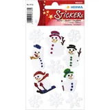 Herma 3733 Aufkleber Schnemann Glitzer klein groß, 11 Stück, Weihnachten Sticker mit Schneeflocken Motiv, Kinder Etiketten für Weihnachtsdeko Geschenke Adventskalender Winter Dekoration Briefe Basteln