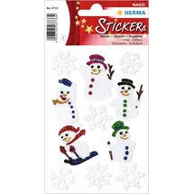 Herma 3733 Aufkleber Schnemann Glitzer klein groß, 11 Stück, Weihnachten Sticker mit Schneeflocken Motiv, Kinder Etiketten für Weihnachtsdeko Geschenke Adventskalender Winter Dekoration Briefe Basteln
