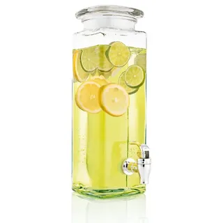 Mary's KITCHEN TOOLS Mary ́s Kitchen Tools Eckiger Getränkespender 2,5 Liter aus Glas mit Zapfhahn | Retro Wasserspender | Limonadenspender | Saftspender |Bowle | Dispenser