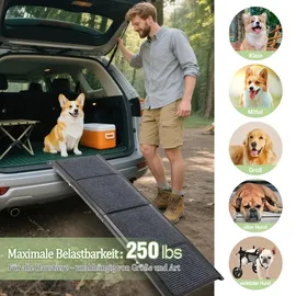 Thanaddo Hunderampe Klappbar, 158 cm Hundetreppe Auto Faltbare Kunststoff Hundeautorampe Hunde Auffahrrampe Kofferraum Einstiegshilfe Haustiertreppe bis 110KG - Schwarz