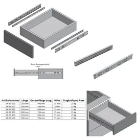 MS Beschläge Vollauszug Schubladenauszug h 35mm Höhe Schubladenschiene 450mm