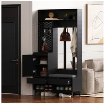 stilvora Garderoben-Set Sitzbank 100x35x180 cm Schwarz